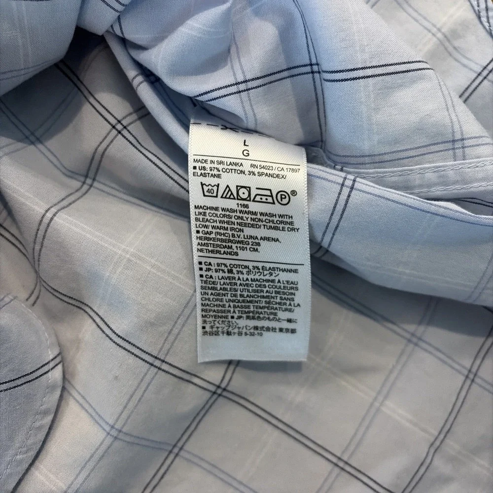 Banana Republic Wrinkle Resistant Slim Fit Blue/White Plaid Dress Shirt L